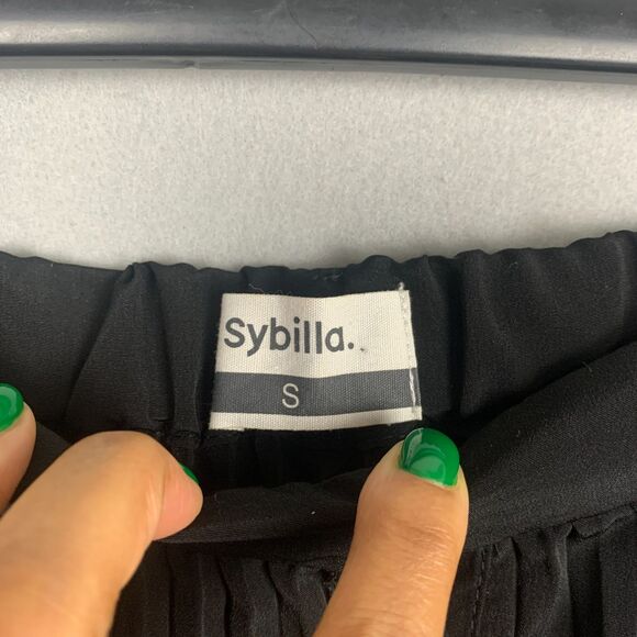 Sybilla Women’s Small Black Button-Front Pleated Midi Skirt Elegant Style Flowy - Picture 3 of 6